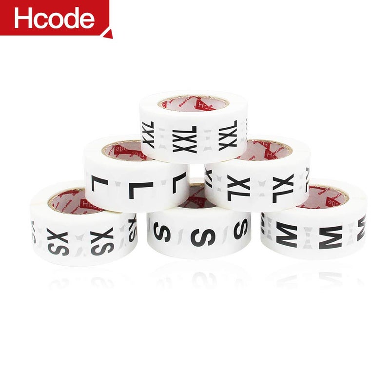 Hcode 1 Inch White Round Retail Clothing Size Label Adhesive Apparel Size Stickers A Set of 6 Rolls XS S M L XL XXL Total 3000 Pieces (3000 pcs, XS-XXL) - Image 1